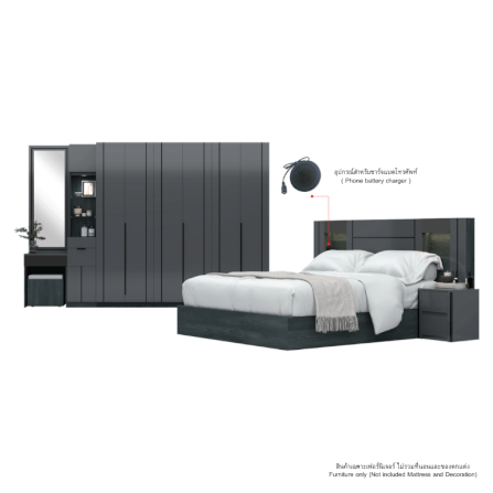 ชุดห้องนอน + ที่นอนสปริง 5 ฟุต WISDOM DESIGN FURNITURE รุ่น ROYAL สีแอชเกรย์/กลอสซี่เกรย์_4